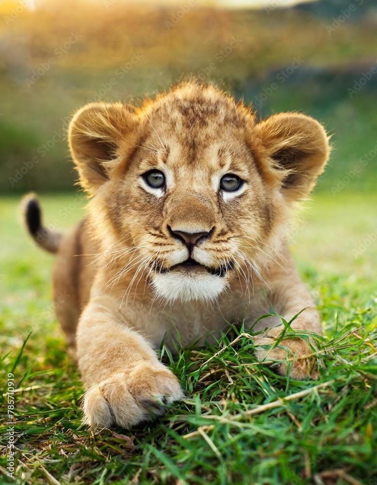 lion cub playing in the grass