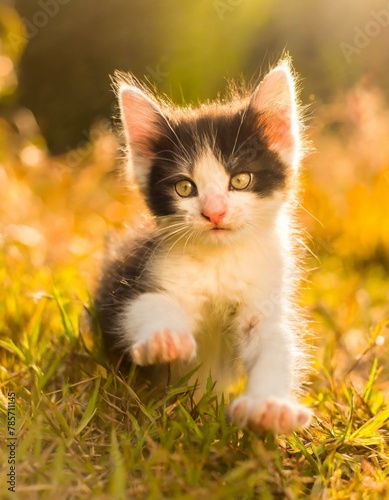 Cute cat playing in the grass