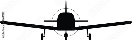 Black Vector Frontal View Image of Piper PA-28 Cherokee Low Wing Training Airplane
