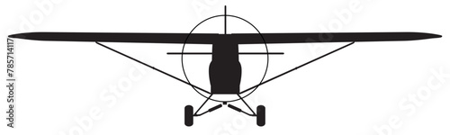 Black Vector Frontal View Image of Piper J-3 Cub J3 SuperCub Vintage Tailwheel Airplane 