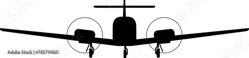 Black Vector Frontal View Image of Piper Seminole Twin Engine Multi Engine Training Airplane