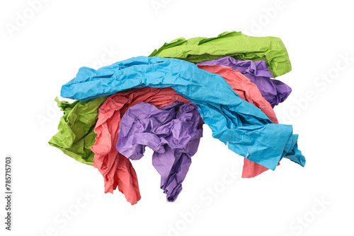 Colorful crumpled paper isolated on transparent background	