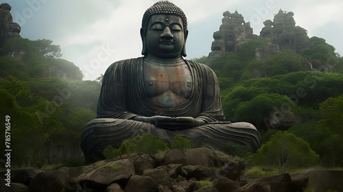 Buddha. Buddha statue in the sky with clouds. Buddha meditation. Open chakras.