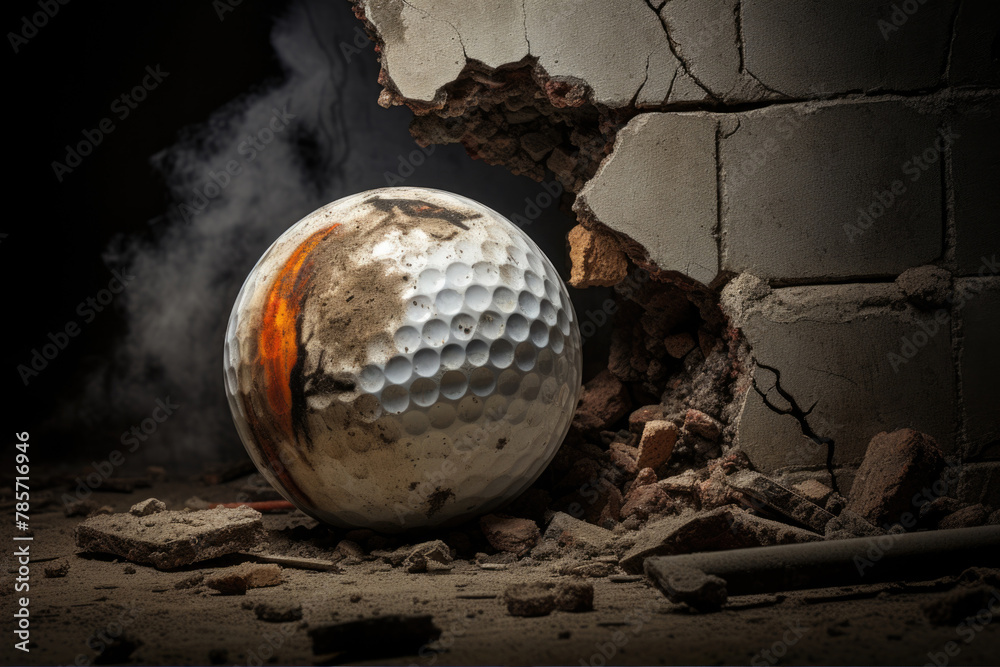 golf ball breaks a brick wall