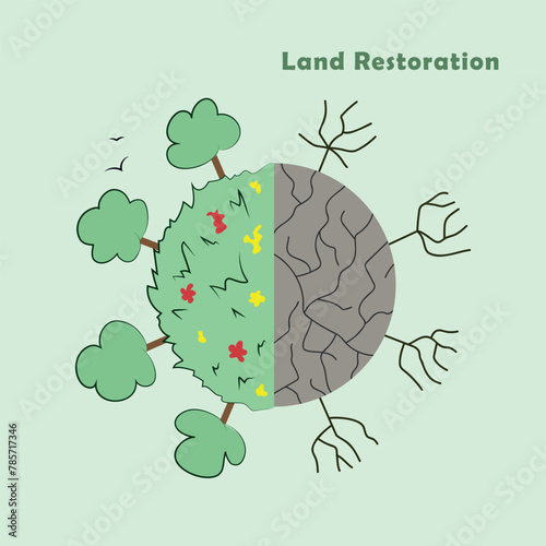 land restoration and reviving our Earth, environment day 2024, before and after comparison vector illustration
