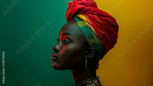 Young african american woman over yellow green color background. Juneteenth freedom day celebration. Generative ai