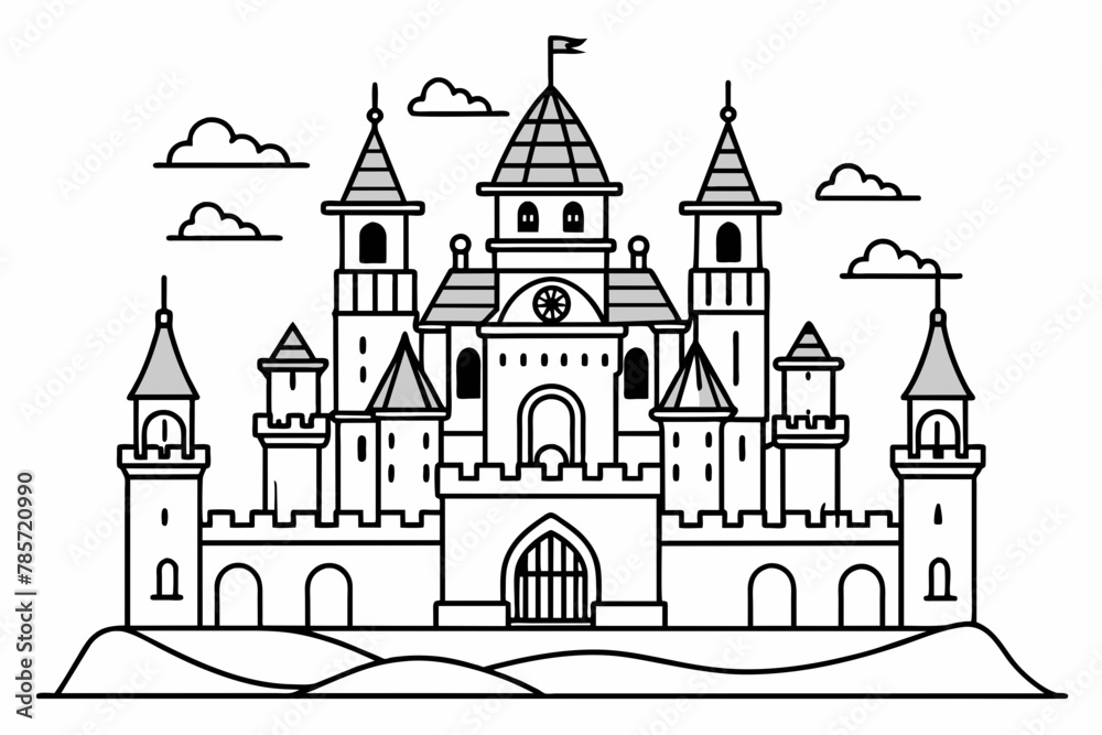 castle vector outline on white background