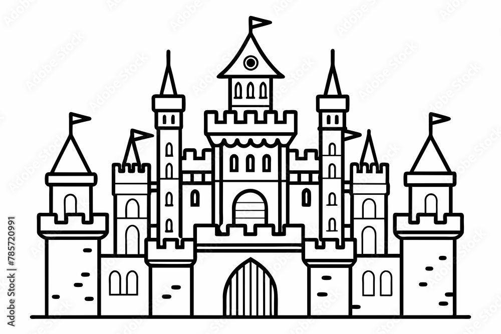 castle vector outline on white background