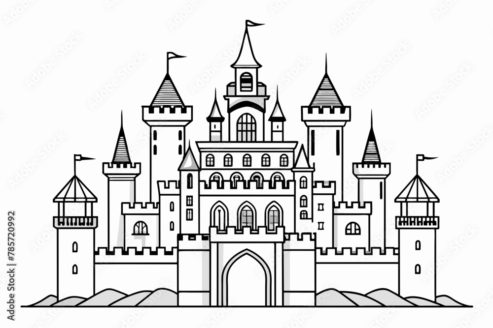 castle vector outline on white background