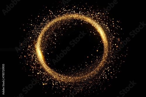 black background with a circle of golden shining particles with space for text