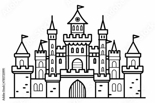 castle vector outline on white background