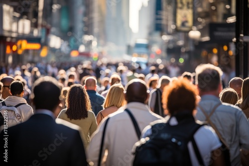 Crowd of people walking street backlit © blvdone