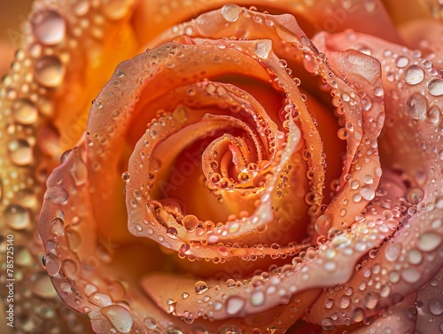 Beautiful pink rose with small drops of water close-up. Flower Macro photography