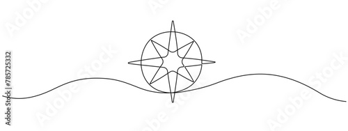 Continuous linear compass pattern. Single line compass icon. Vector editable line illustration.