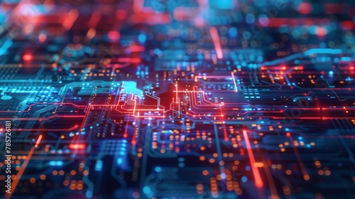 Close-Up of Circuit Board With Illuminated Traces