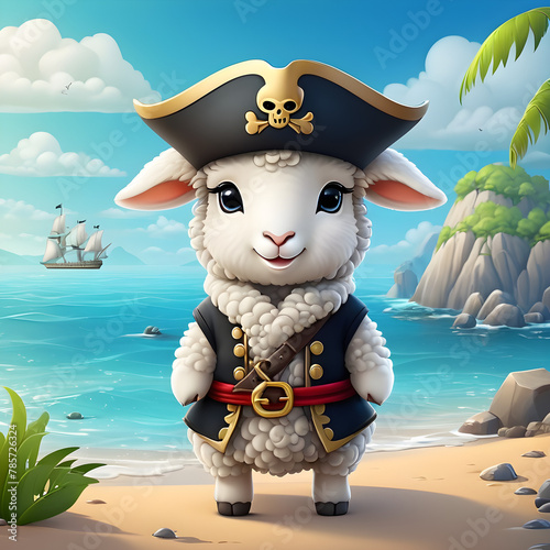 Meet Captain Woolly, the coolest sheep on the farm. With a pirate hat perched jauntily on his head and a playful glint in his eye, he's always ready for adventure. Whether he's leading the other sheep photo