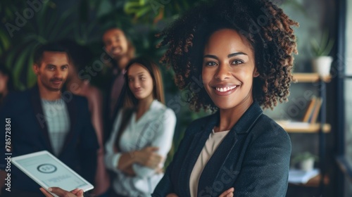 The CEO leads a diverse executive team in a boardroom meeting, where multicultural professionals collaborate on a research plan. An Asian woman leads the diverse workgroup, discussing a financial 