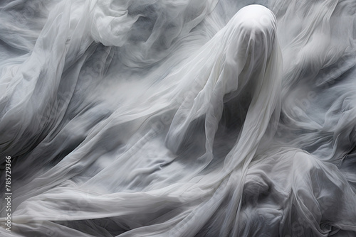  Abstract Ethereal Ghost-like Shapes Formed by Billowing White Fabric © KirKam
