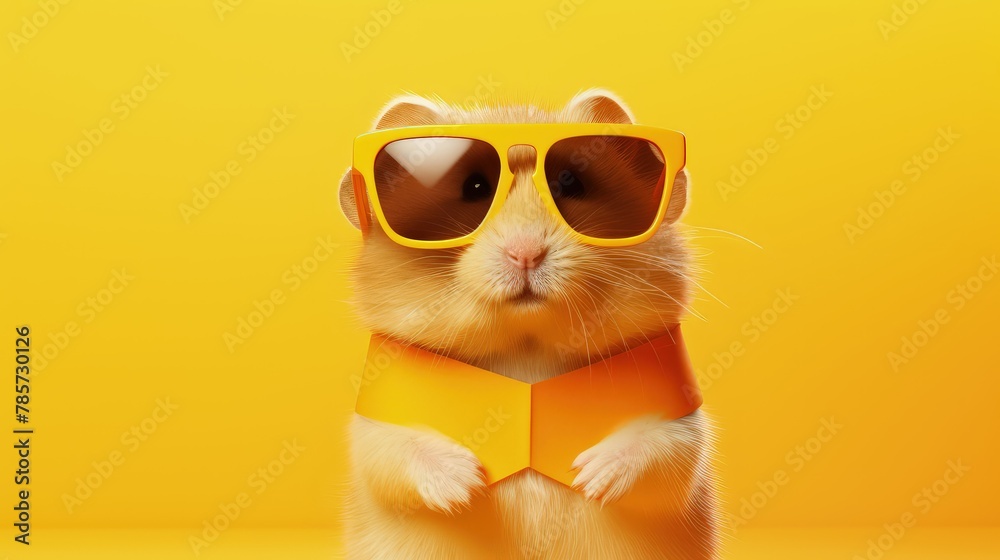 hamster in sunglasses on bright background