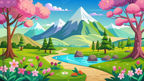 beautiful spring landscape vector illustration