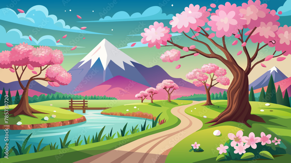 beautiful spring landscape vector illustration