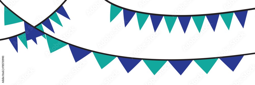Obraz premium Colorful triangle flags hanging on white background. Christmas or birthday decoration. Carnival garland with flags. Bunting flags banner template. 11:11