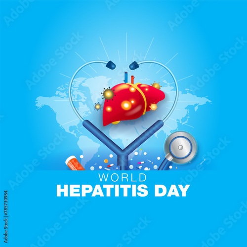 Vector illustration of World liver day poster or Hepatitis Day with doctor medical stethoscope. Liver disease awareness program.