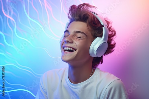 Wallpaper Mural  teen boy listening to music in headphones Torontodigital.ca