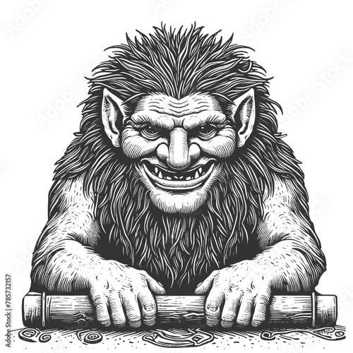troll perfect for mythical theme enthusiasts sketch engraving generative ai fictional character vector illustration. Scratch board imitation. Black and white image.