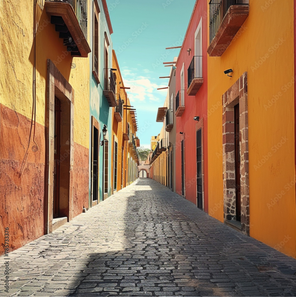 Fototapeta premium a Mexican street with vanishing point in the center