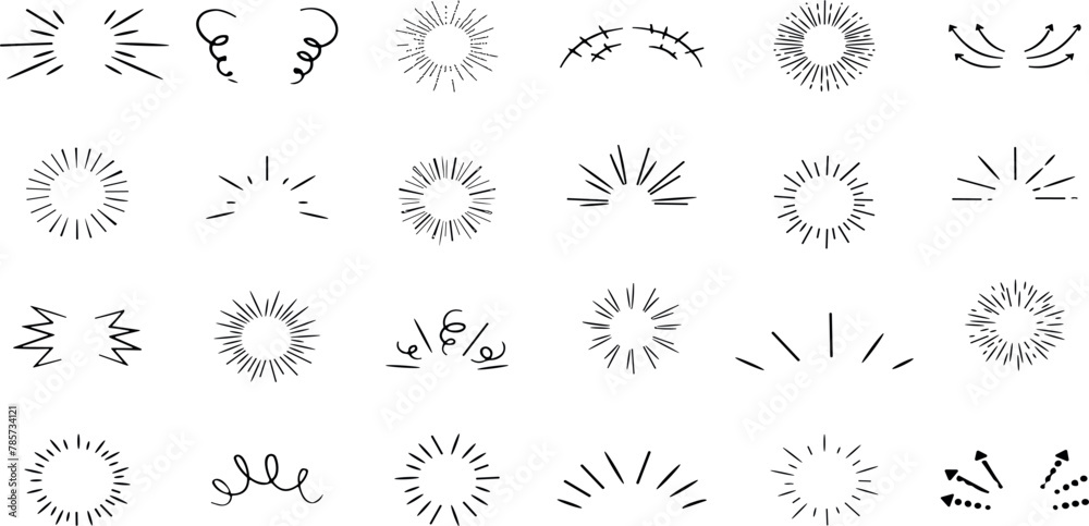 Line movement effect element, cartoon emotion effect decoration icon. Hand drawn cute doodle line element arrow, emphasis, shock, sparkle. Anime movement, express shape