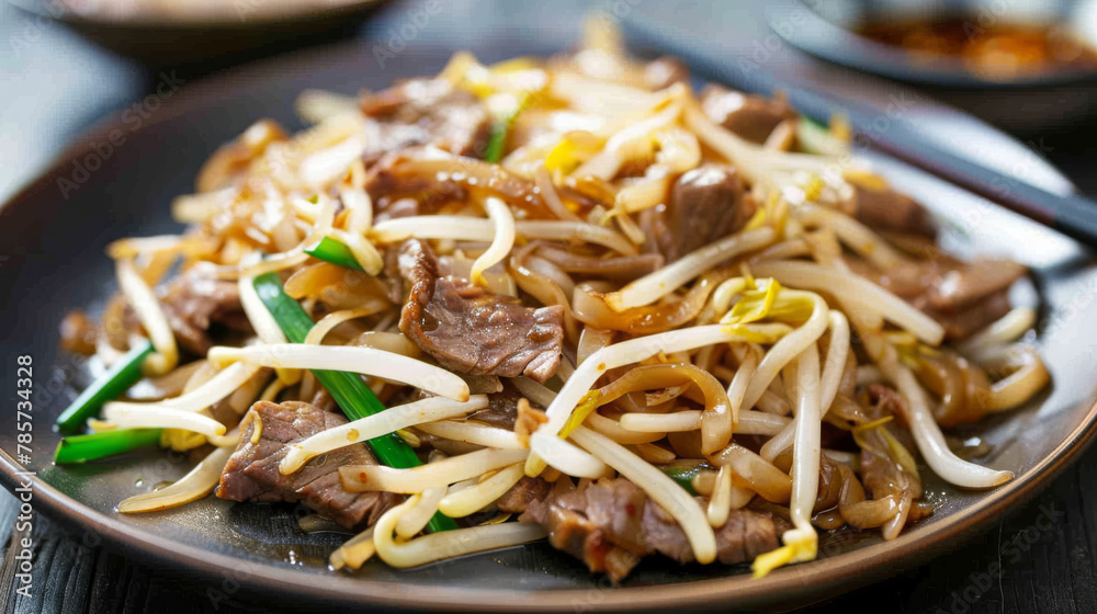 Authentic chinese beef chow mein on plate Authentic chinese beef chow mein on plate
