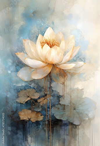 Lotus flower with dripping gold and white colors  light gold and bronze colors