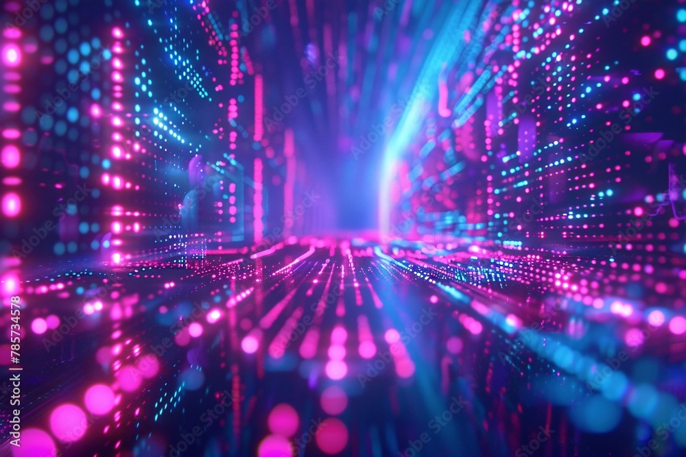 Abstract background with pulsating neon lights and futuristic shapes, invoking a sense of technological advancement Abstract background with pulsating neon lights and futuristic shapes, invoking a sense of technological advancement
