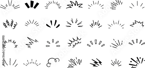 Line movement effect element, cartoon emotion effect decoration icon. Hand drawn cute doodle line element arrow, emphasis, shock, sparkle. Anime movement, express shap