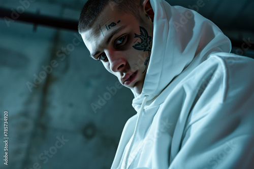 Urban style portrait of a young man with tattoos. Generative AI image
