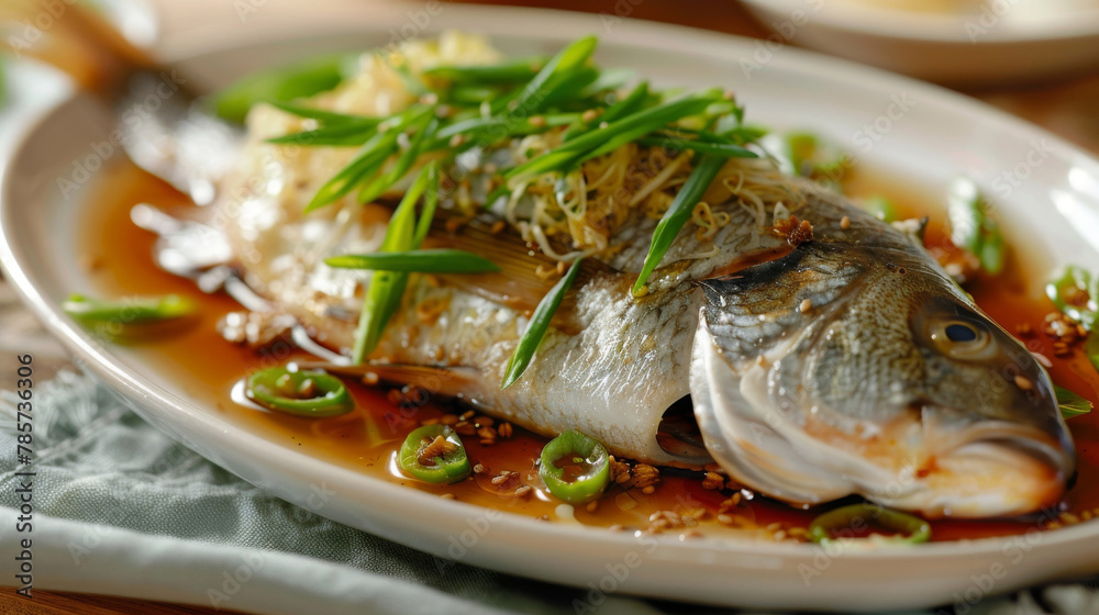 Traditional chinese steamed fish dish