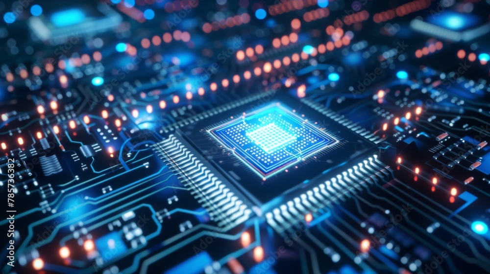 Close-up View of Advanced Microprocessor on Circuit Board