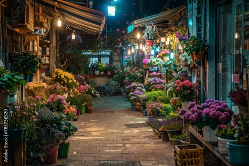 night street. old city center. beautiful flower shop © Yevhen