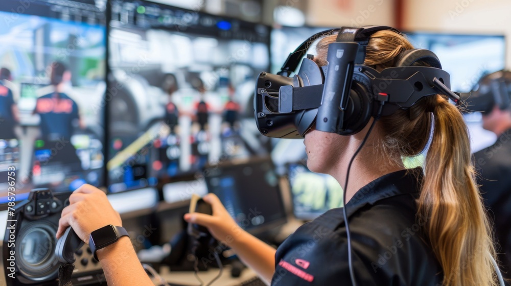 Woman Wearing Headset Playing Video Game