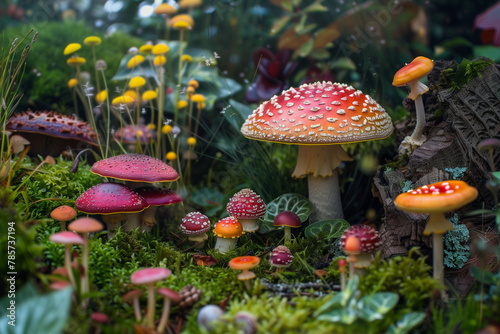 mysterious fairy garden in mushrooms, magical fantasy miniature, hidden land (13)