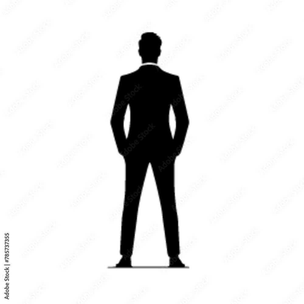 minimalist business man standing pose back view vector black color silhouette, Black color silhouette (25)