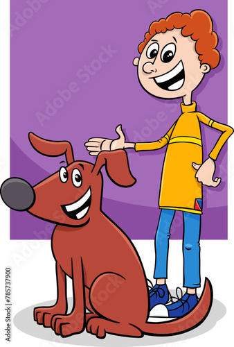 happy cartoon boy character with his dog