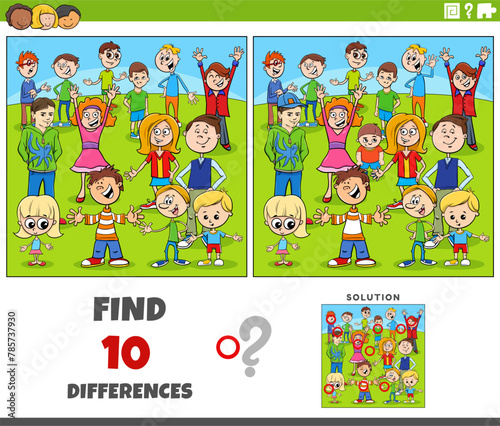 differences game with cartoon children characters group