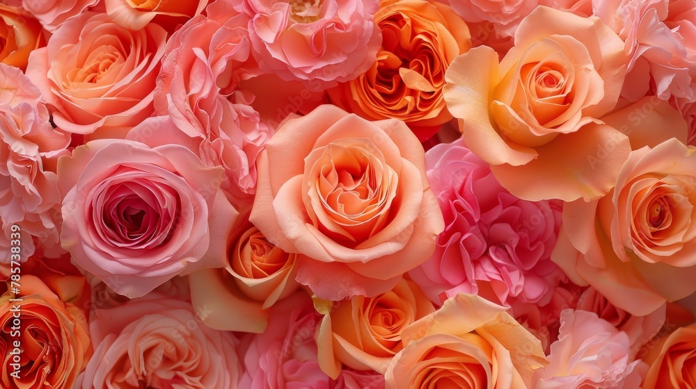 Background of pink orange and peach roses