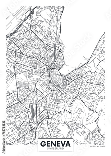 City map Geneva, detailed urban planning travel vector poster design