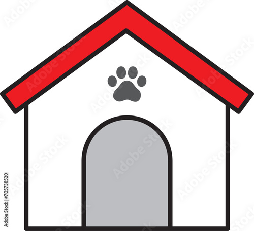 Dog house, pet house with paw sign icon.