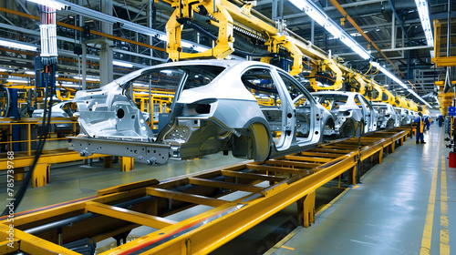 Modern automotive assembly line, robotized industry 4.0 manufacturing photo