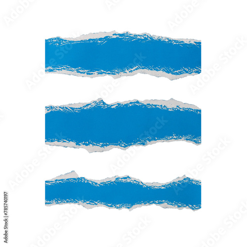 Blue torn paper edge sheets isolated on transparent background	