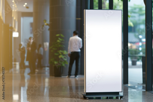 Mockup vertical billboard stand, digital lightbox standing in company's lobby © vejaa